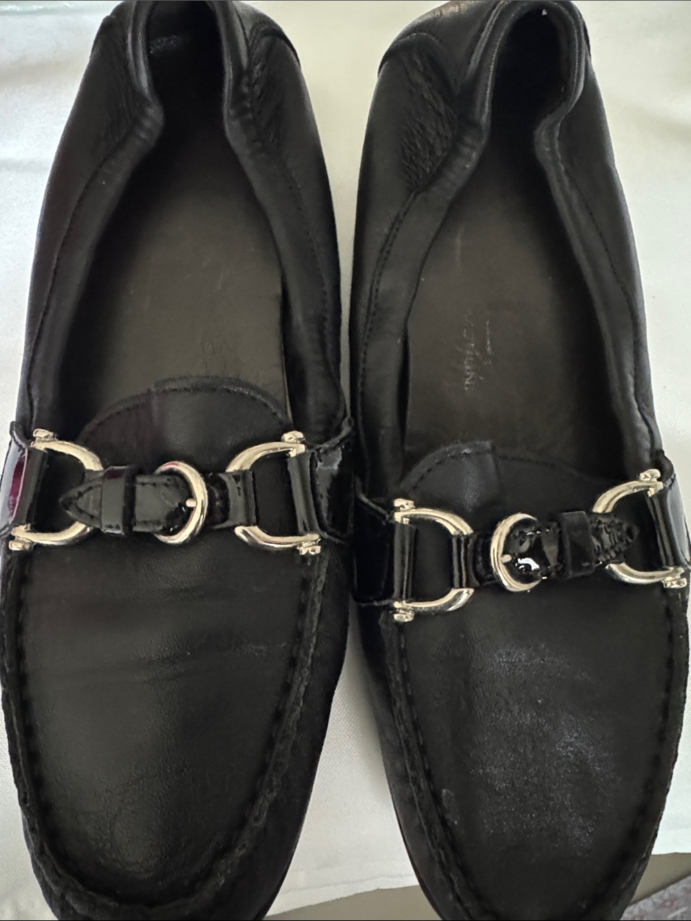 Agl Black Leather Slip-On Loafers with Silver Bit